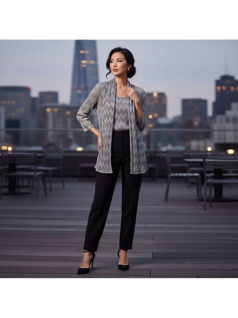R&M Richards Metallic Chevron 2Pc. Shell and Blazer Jacket Size 8 NWT